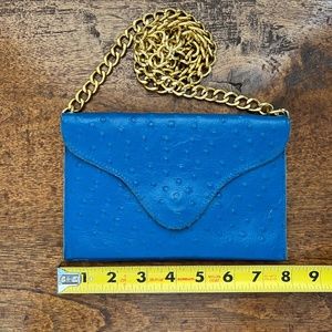 JJ Winters Crossbody Blue Leather Bag with Gold Chain Strap